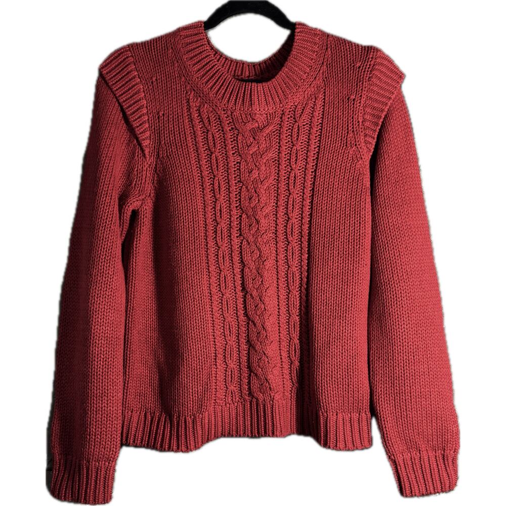 Democracy Women MD Chunky Red Cable Knit Cotton Blend Sweater‎ Saddle Shoulder